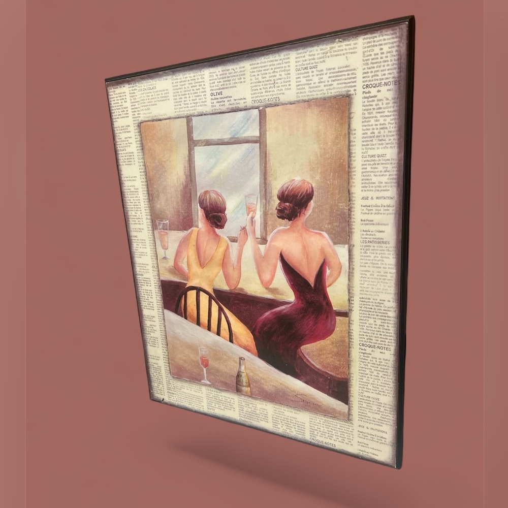 🥂Wall-Art Wooden “Cafe du Coin” by artist Trish Biddle 20”x16” - Picture 3 of 7